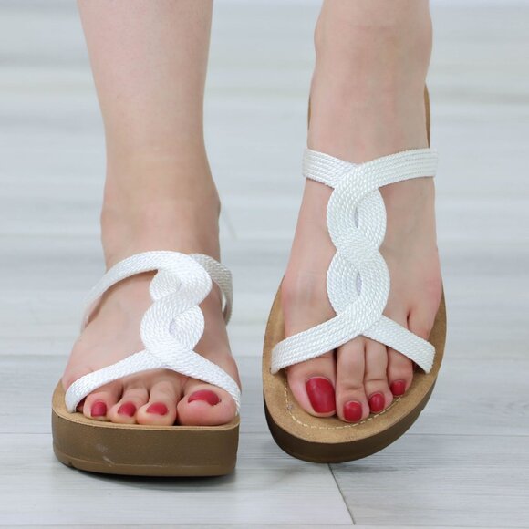 White T-Strap Gladiator Comfort Sandal Slip On Sliders - Picture 2 of 10